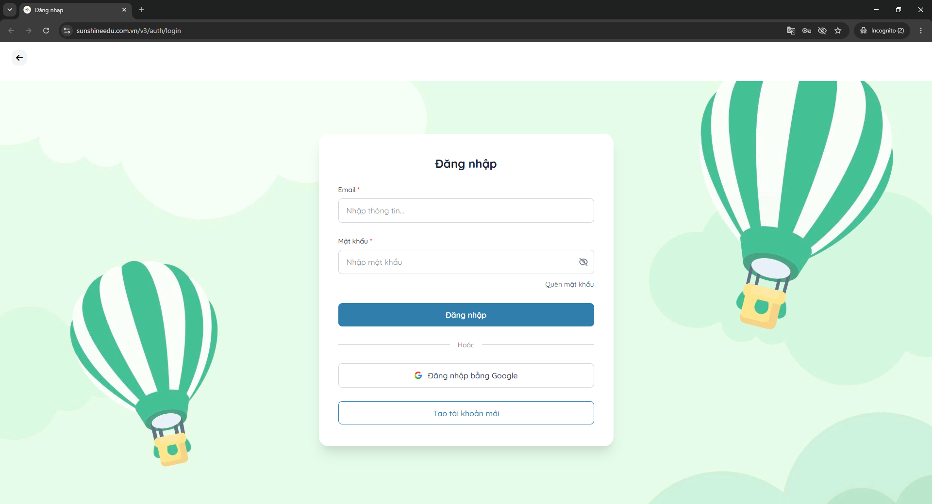 Hướng dẫn đăng nhập bằng Google trước khi tham gia test năng lực